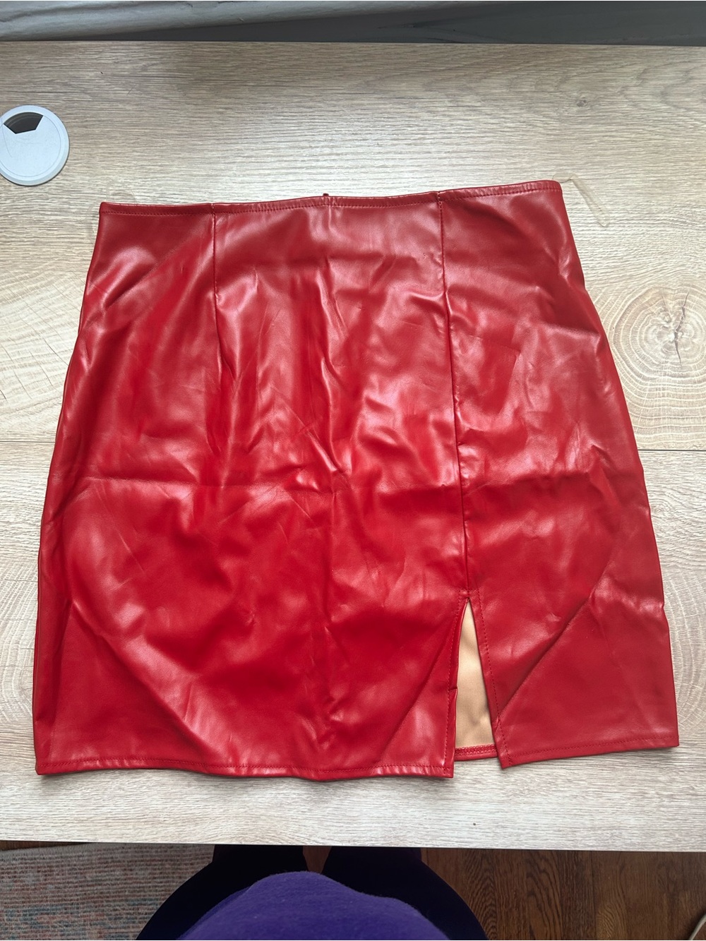 Windsor Red Faux Leather Mini Skirt with Front Slit